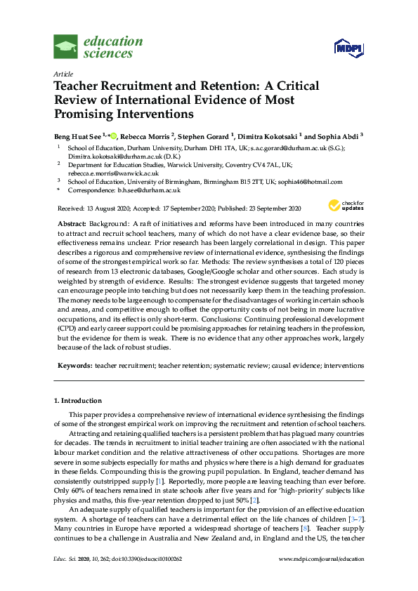 (PDF) Teacher Recruitment and Retention: A Critical Review of ...