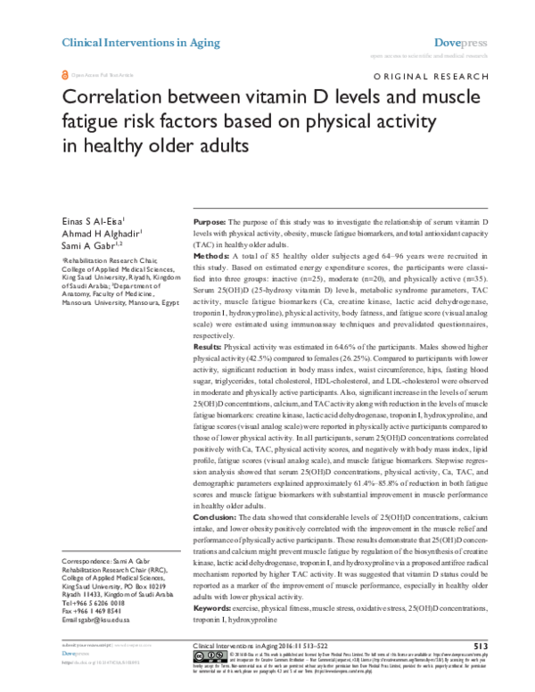 (PDF) Correlation between vitamin D levels and muscle fatigue risk ...