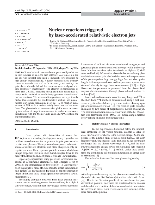 (PDF) Nuclear reactions triggered by laser-accelerated relativistic ...