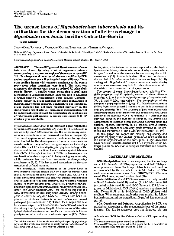 (PDF) The urease locus of Mycobacterium tuberculosis and its ...