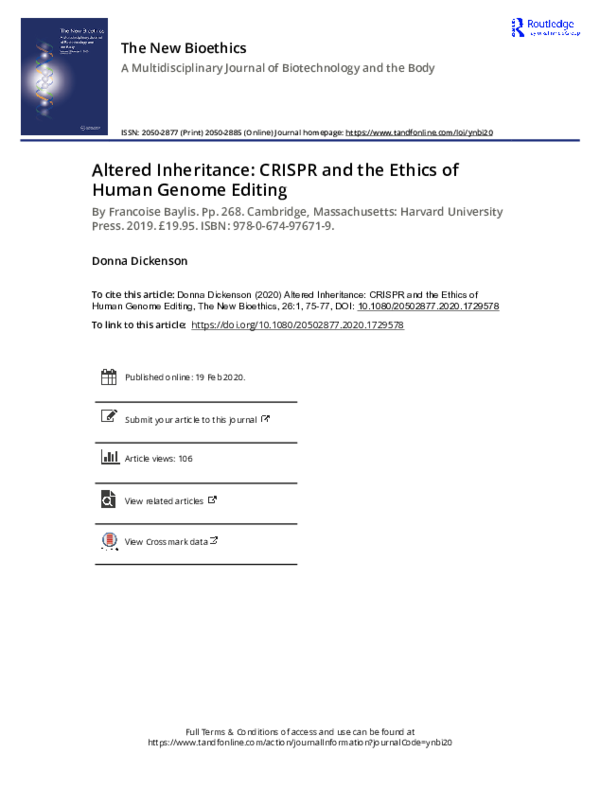 (PDF) Altered Inheritance: CRISPR and the Ethics of Human Genome Editing