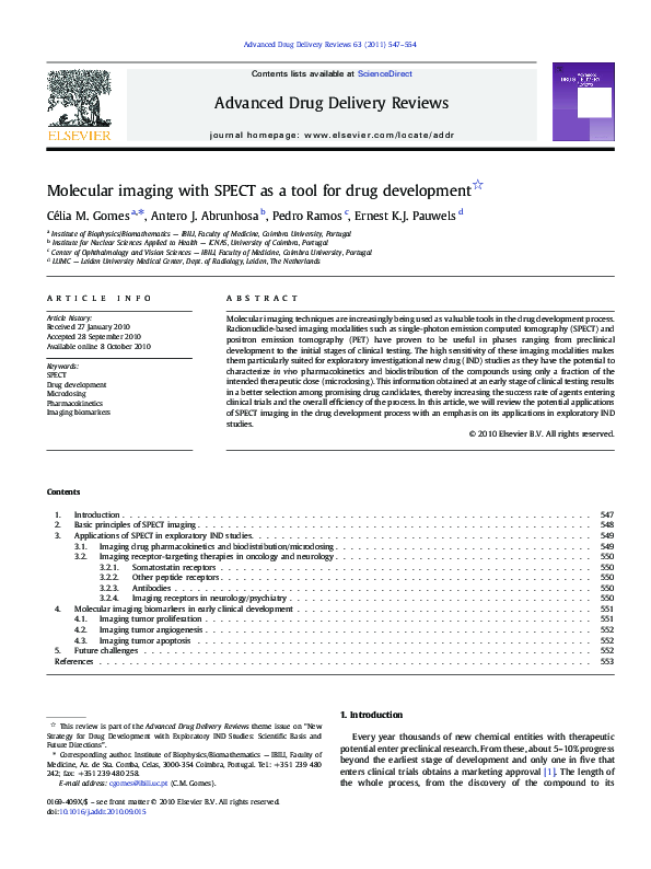 (PDF) Molecular imaging with SPECT as a tool for drug development