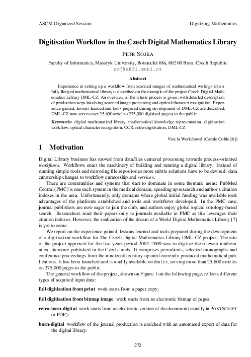 (PDF) Digitisation Workflow in the Czech Digital Mathematics Library