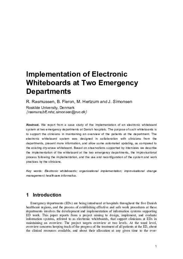 (PDF) Implementation of Electronic Whiteboards at Two Emergency