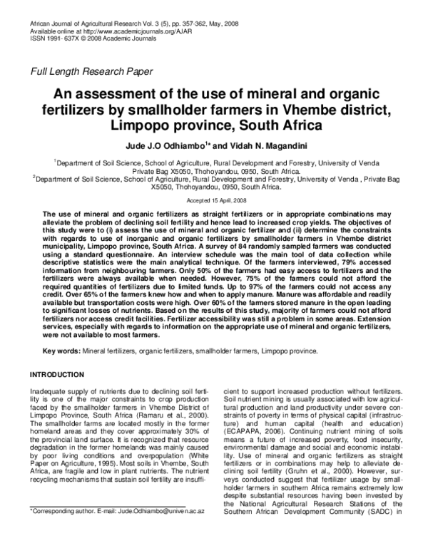 (PDF) An assessment of the use of mineral and organic fertilizers by ...
