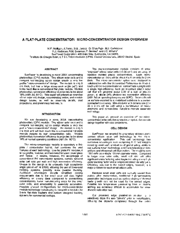 (PDF) A flat-plate concentrator: micro-concentrator design overview