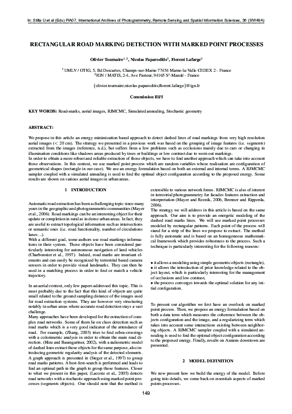 (PDF) Rectangular road marking detection with marked point processes