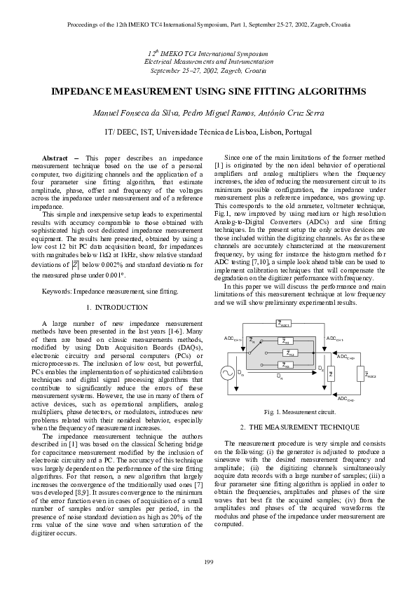 (PDF) Impedance measurement using sine fitting algorithms