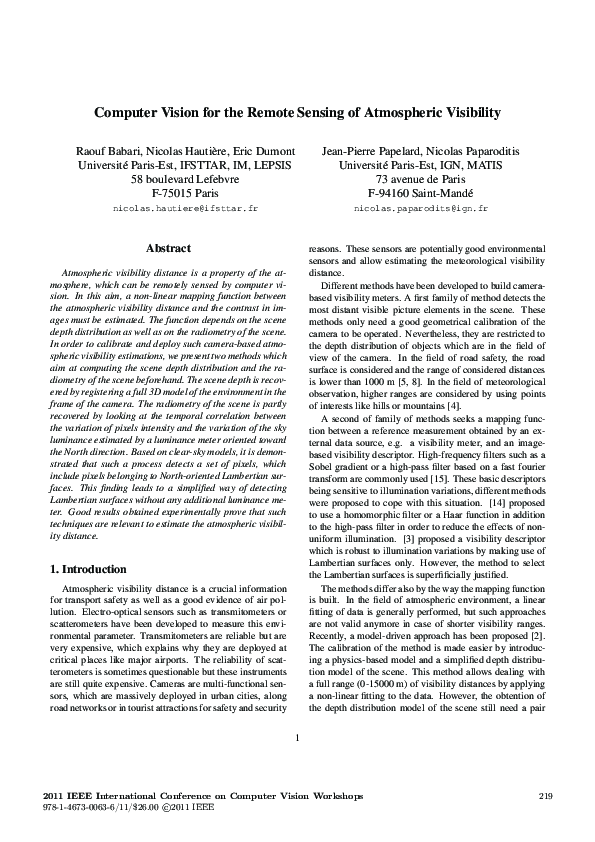 (PDF) Computer vision for the remote sensing of atmospheric visibility