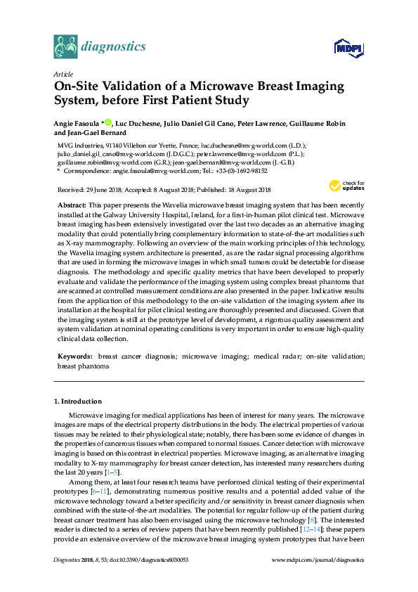 (PDF) On-Site Validation of a Microwave Breast Imaging System, before ...