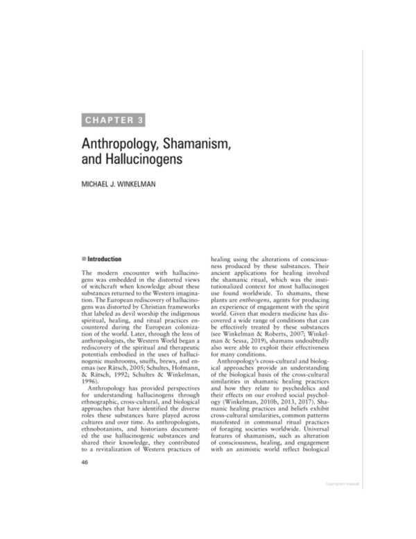 (PDF) Anthropology, Shamanism and Hallucinogens Michael J . Winkelman