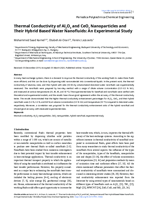 (PDF) Thermal Conductivity of Al2O3 and CeO2 Nanoparticles and Their ...