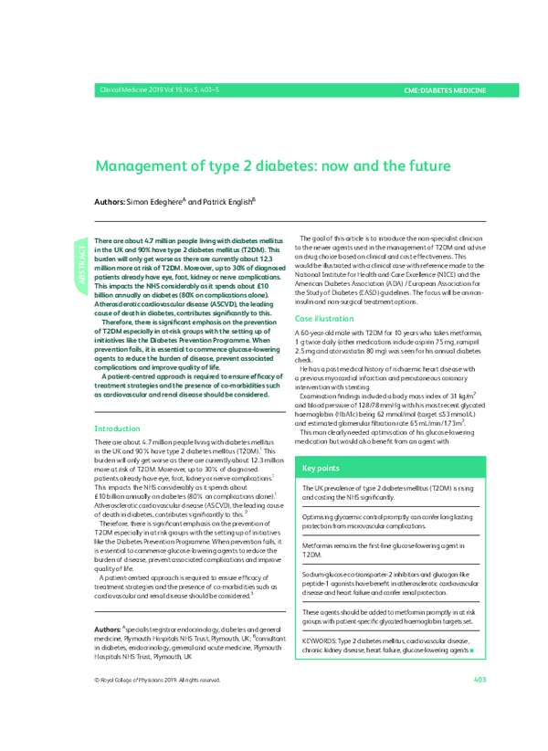 (PDF) Management of type 2 diabetes: now and the future