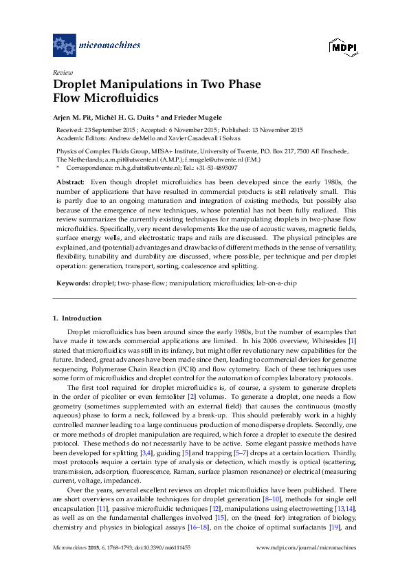(PDF) Droplet Manipulations in Two Phase Flow Microfluidics