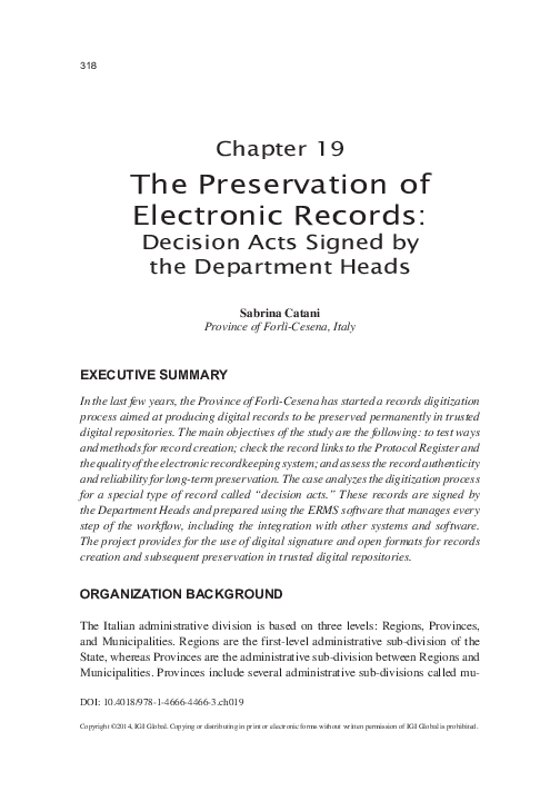 (PDF) The Preservation of Electronic Records Sabrina Catani