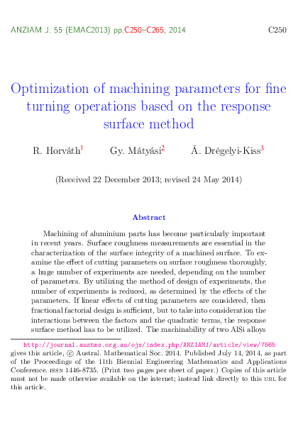 (PDF) Optimization of machining parameters for fine turning operations ...