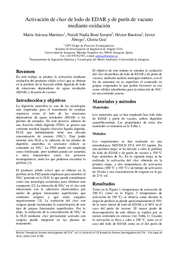 (PDF) Activación de char de lodo de EDAR y de purín de vacuno mediante ...