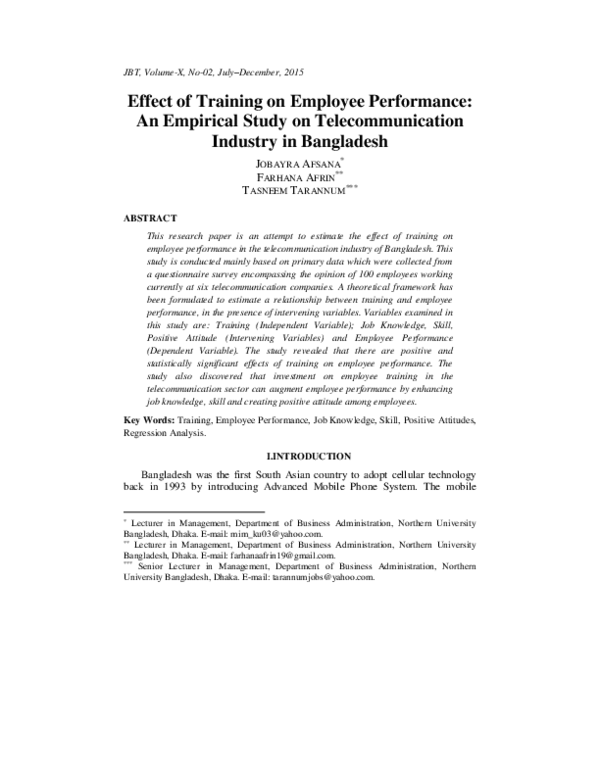 (PDF) Effect of Training on Employee Performance: An Empirical Study on ...