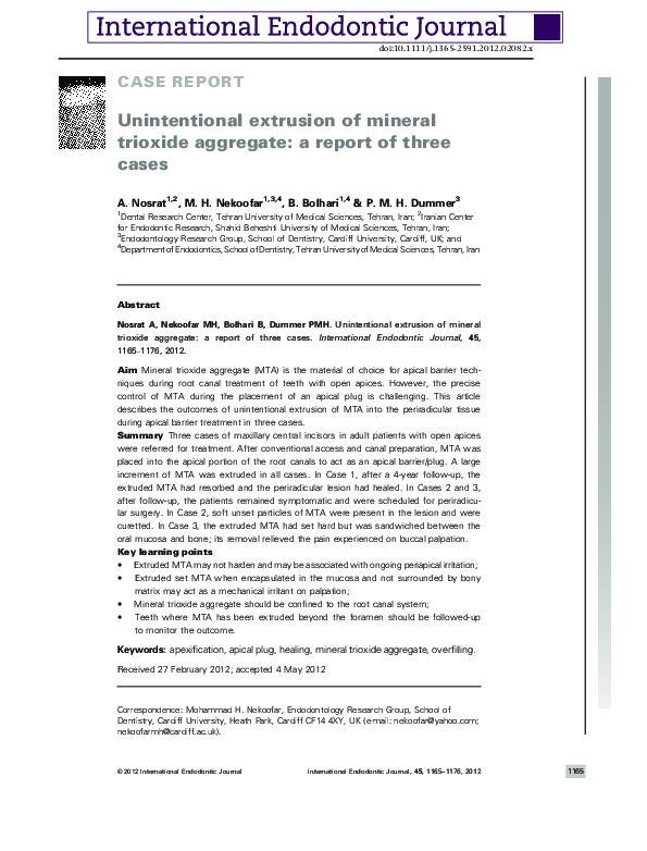 (PDF) Unintentional extrusion of mineral trioxide aggregate: a report ...