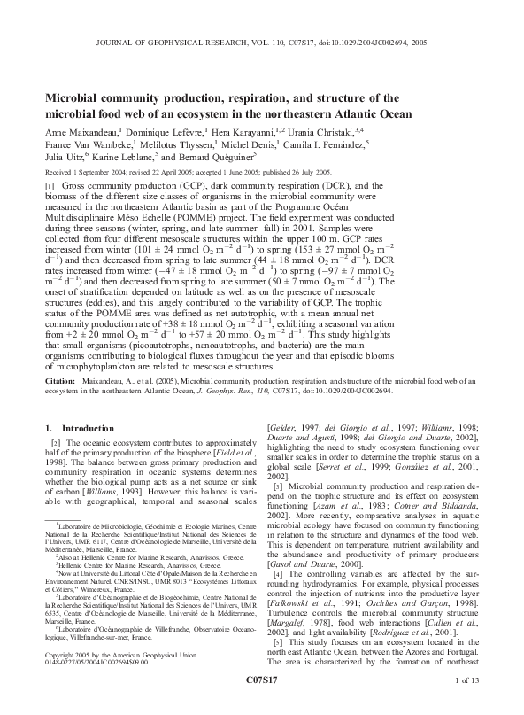 (PDF) Microbial community production, respiration, and structure of the ...