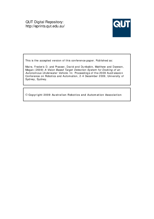 (PDF) A vision based target detection system for docking of an ...