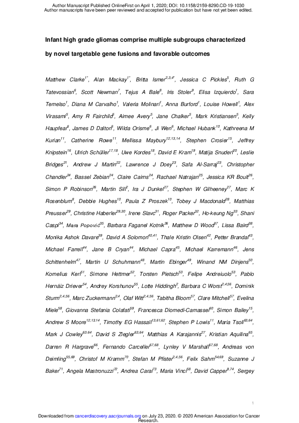 (PDF) Infant high grade gliomas comprise multiple subgroups ...