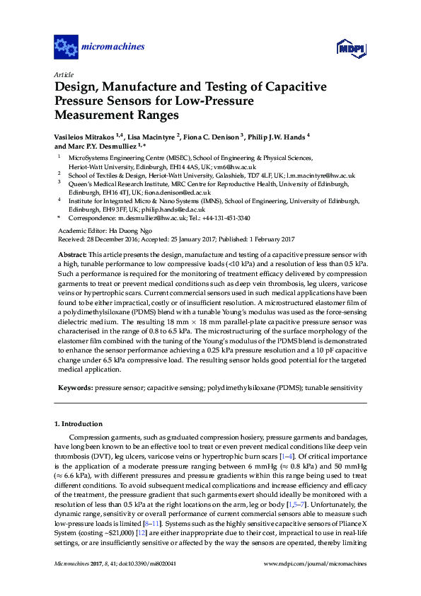 (PDF) Design, Manufacture and Testing of Capacitive Pressure Sensors ...