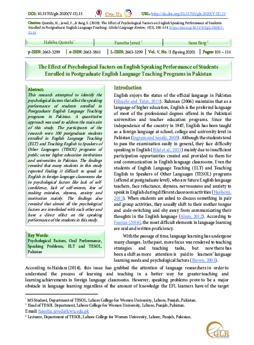 (PDF) The Effect of Psychological Factors on English Speaking ...