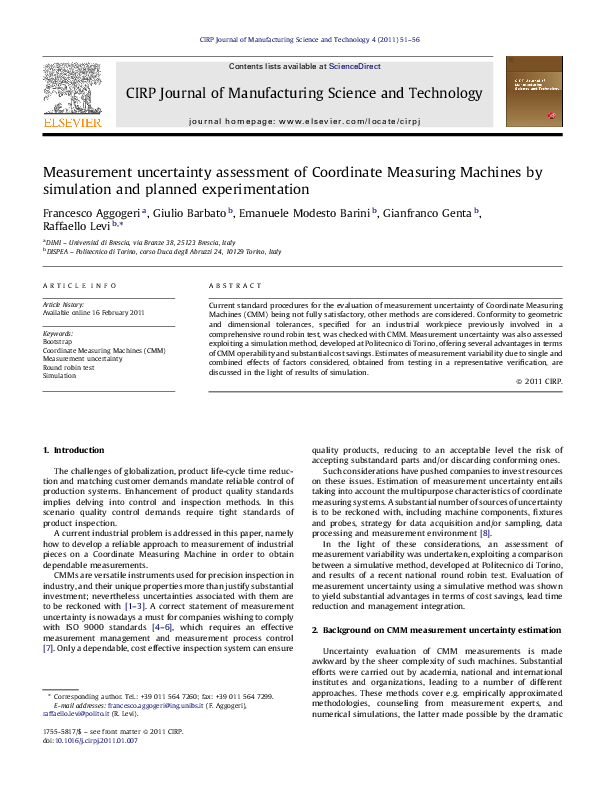 (PDF) Measurement uncertainty assessment of Coordinate Measuring ...