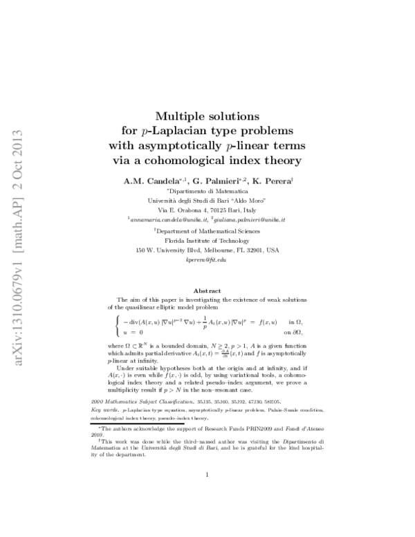 (PDF) Multiple Solutions for p-Laplacian Type Problems with an ...