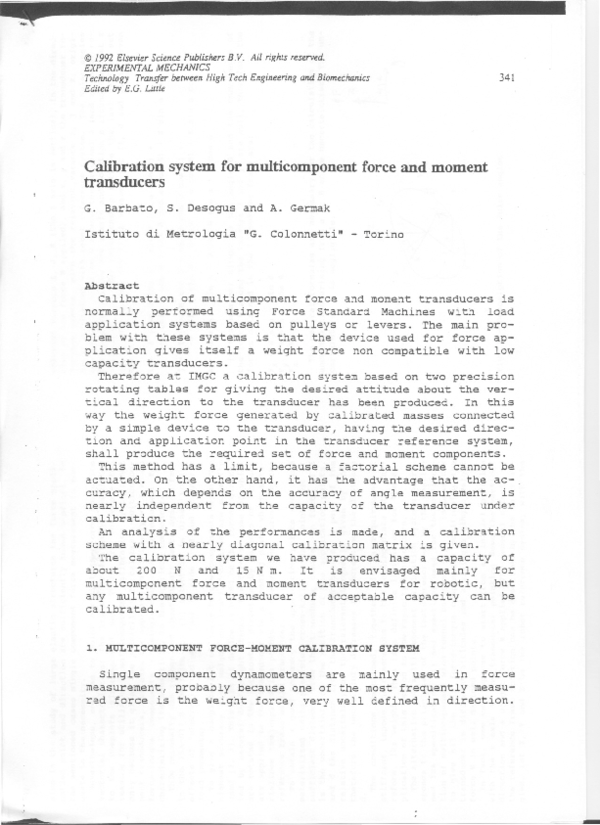 (PDF) Calibration system for multicomponent force and moment transducer