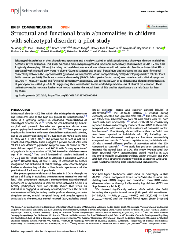 (PDF) Structural and Functional Brain Abnormalities in Schizophrenia