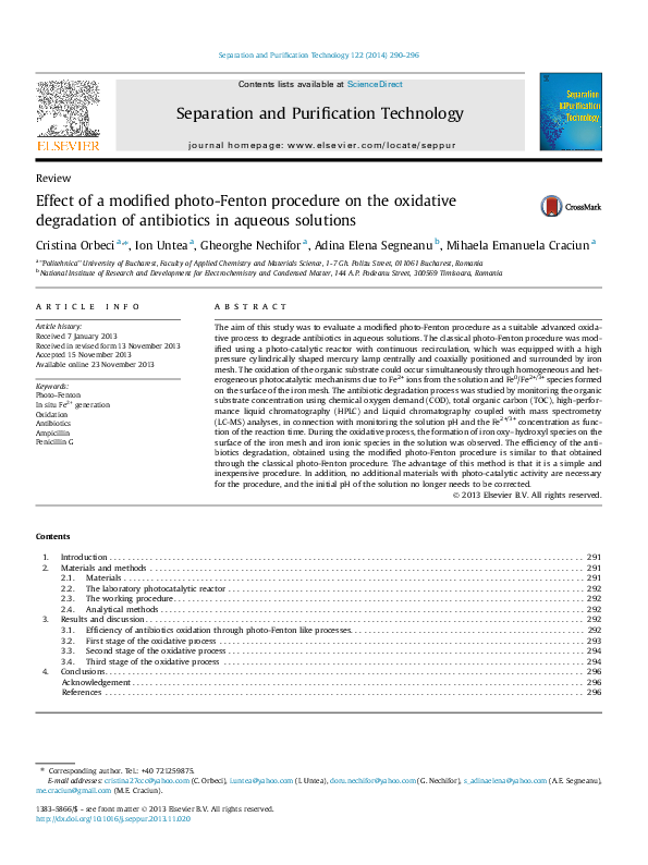 (PDF) Effect of a modified photoFenton procedure on the oxidative