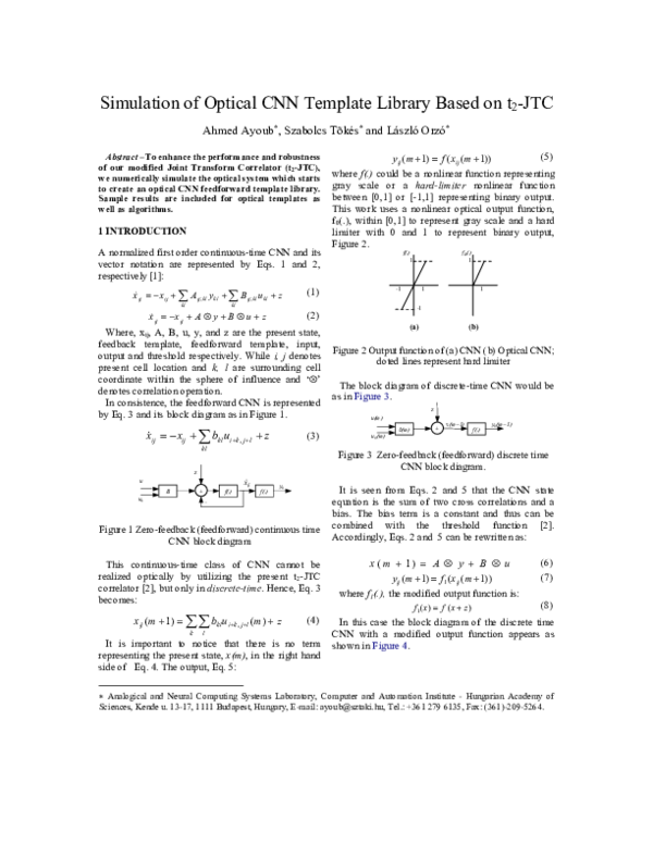 (PDF) Simulation of Optical CNN Template Library Based on t2-JTC