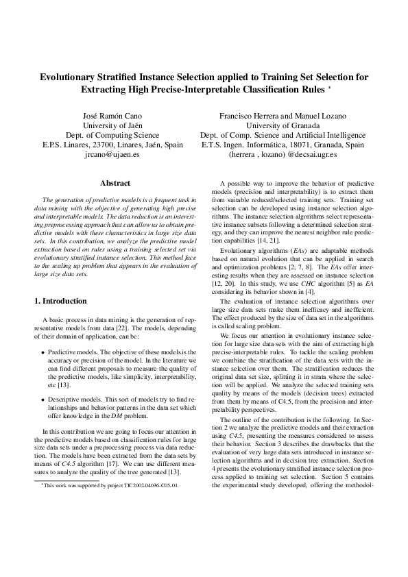 (PDF) Evolutionary Stratified Instance Selection applied to Training ...