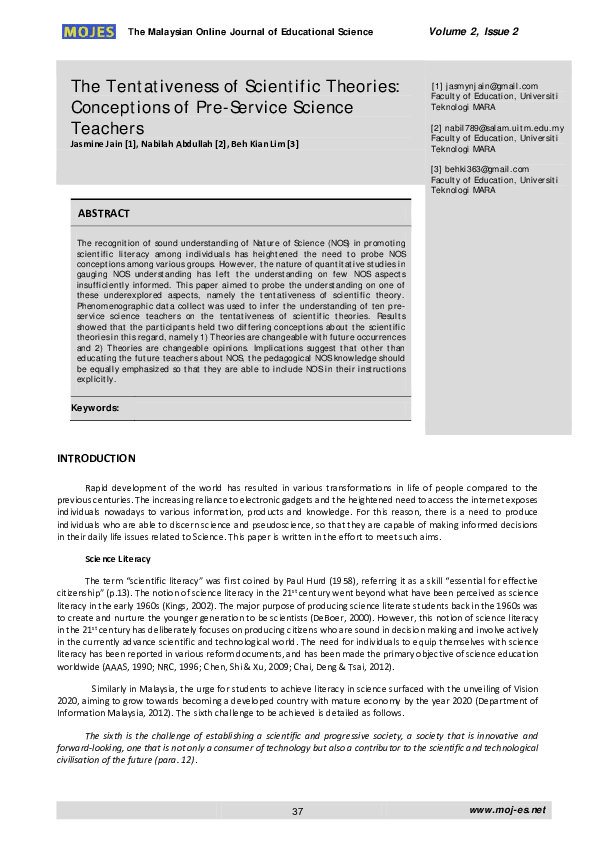 (PDF) The Tentativeness of Scientific Theories: Conceptions of Pre ...