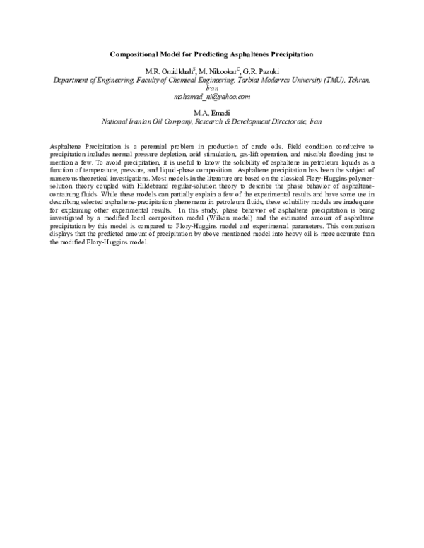 (PDF) Compositional model for predicting asphaltenes precipitation