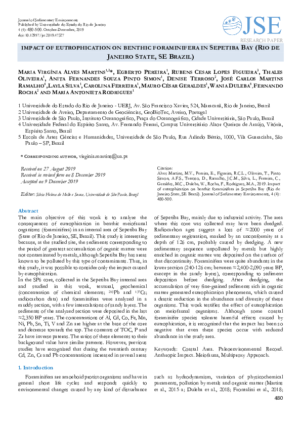 Pdf Impact Of Eutrophication On Benthic Foraminifera In Sepetiba Bay Rio De Janeiro State Se Brazil Fernando Rocha Academia Edu