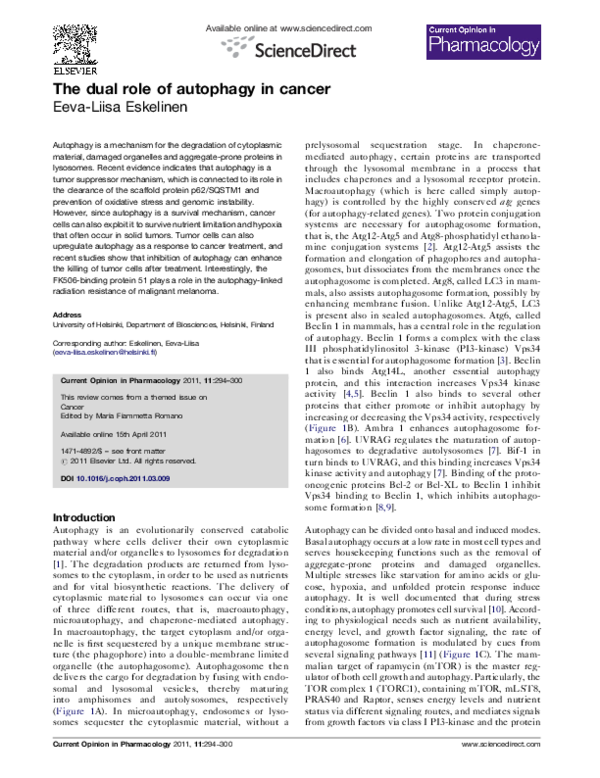 (PDF) The dual role of autophagy in cancer