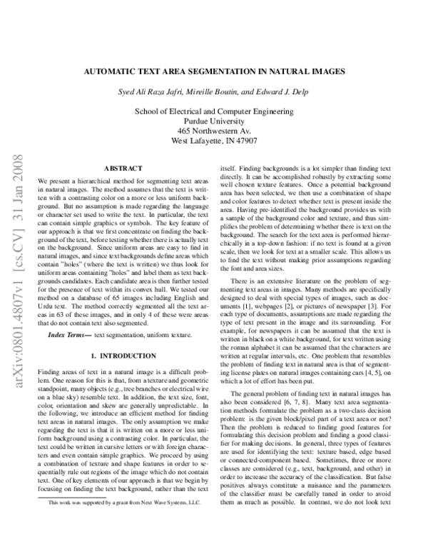 (PDF) Automatic text area segmentation in natural images