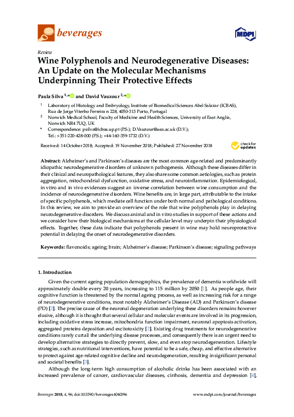(PDF) Wine Polyphenols and Neurodegenerative Diseases: An Update on the ...