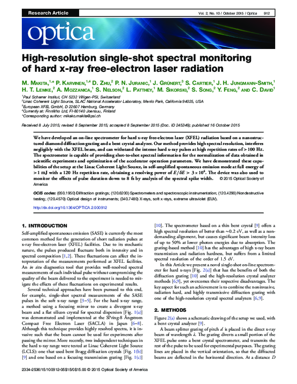 (PDF) High-resolution single-shot spectral monitoring of hard x-ray ...