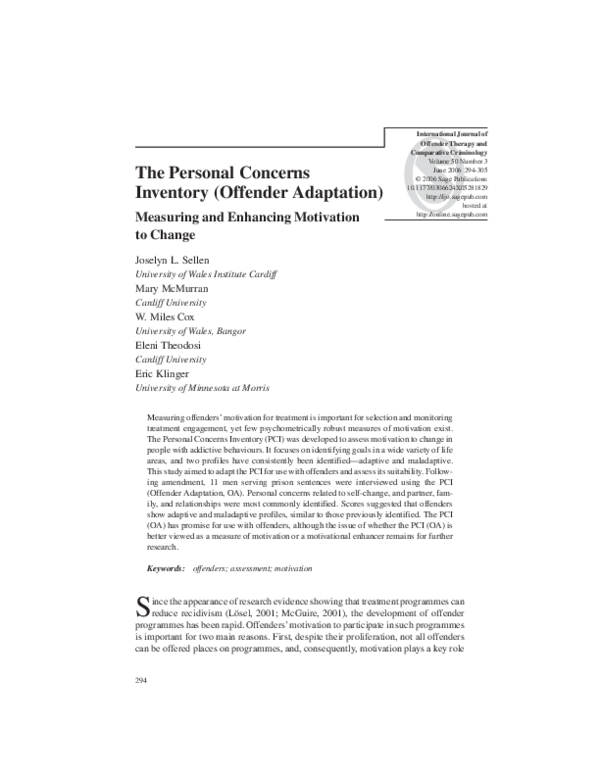 (PDF) The Personal Concerns Inventory (Offender Adaptation): measuring ...