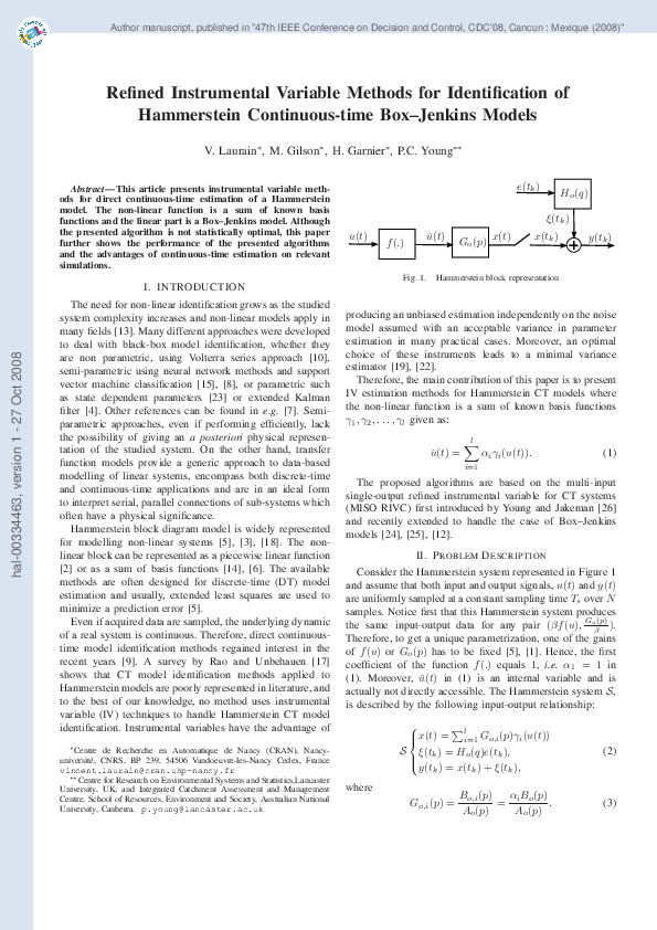 (PDF) Refined instrumental variable methods for identification of LPV ...
