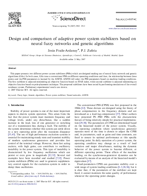 (PDF) Design and comparison of adaptive power system stabilizers based ...