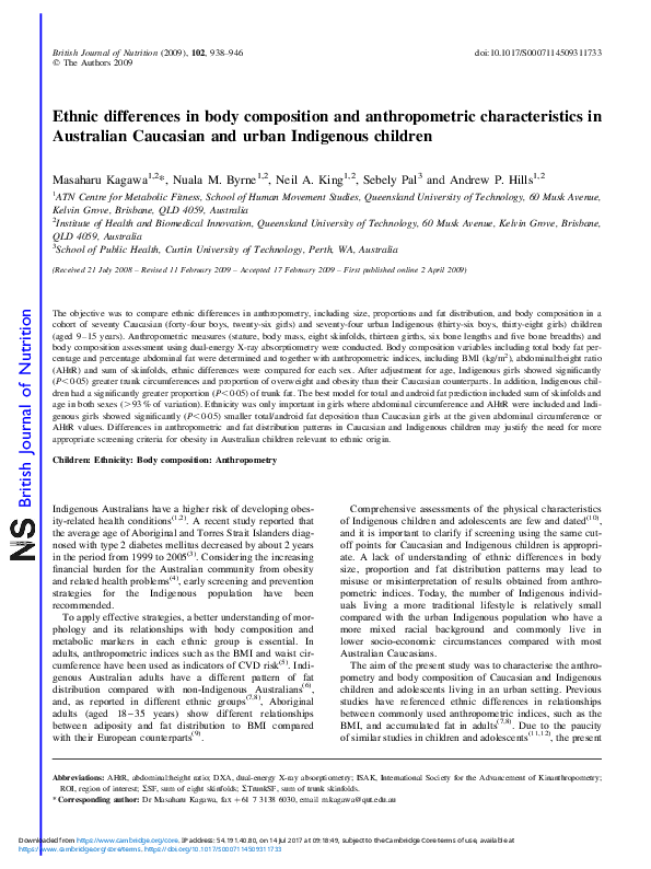 (PDF) Ethnic differences in body composition and anthropometric ...