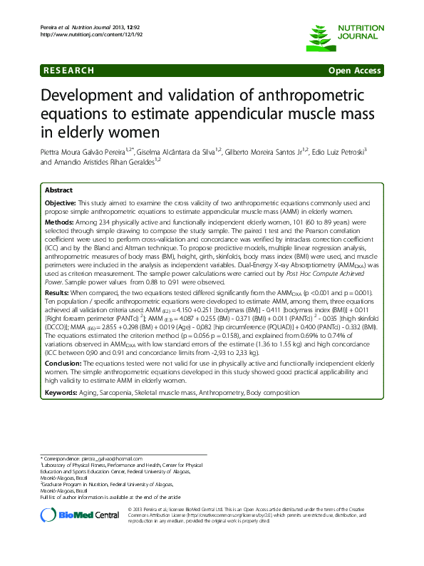 (PDF) Development and validation of anthropometric prediction equations ...
