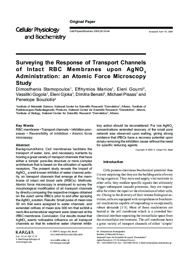 (PDF) Surveying the Response of Transport Channels of Intact RBC ...