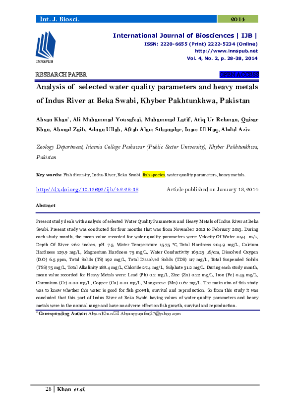 (PDF) Analysis of selected water quality parameters and heavy metals of ...