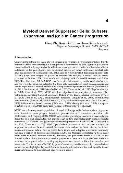 (PDF) Myeloid Derived Suppressor Cells: Subsets, Expansion, and Role in ...
